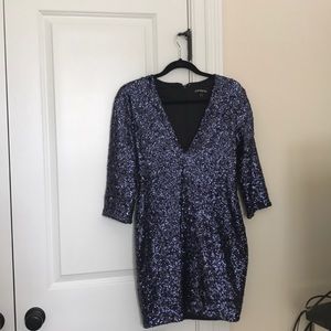 Express Deep V Neck Sequin Mini